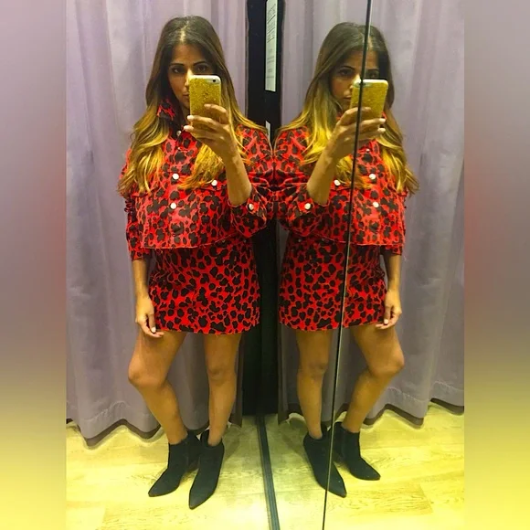 TOPSHOP Red Denim Leopard Set - Picture 4 of 9